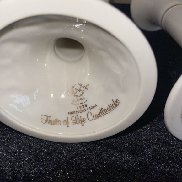 Vintage Lenox Fruits Of Life Candlesticks 1995 Ivory & Gold 6" Made In The USA - Picture 4 of 15